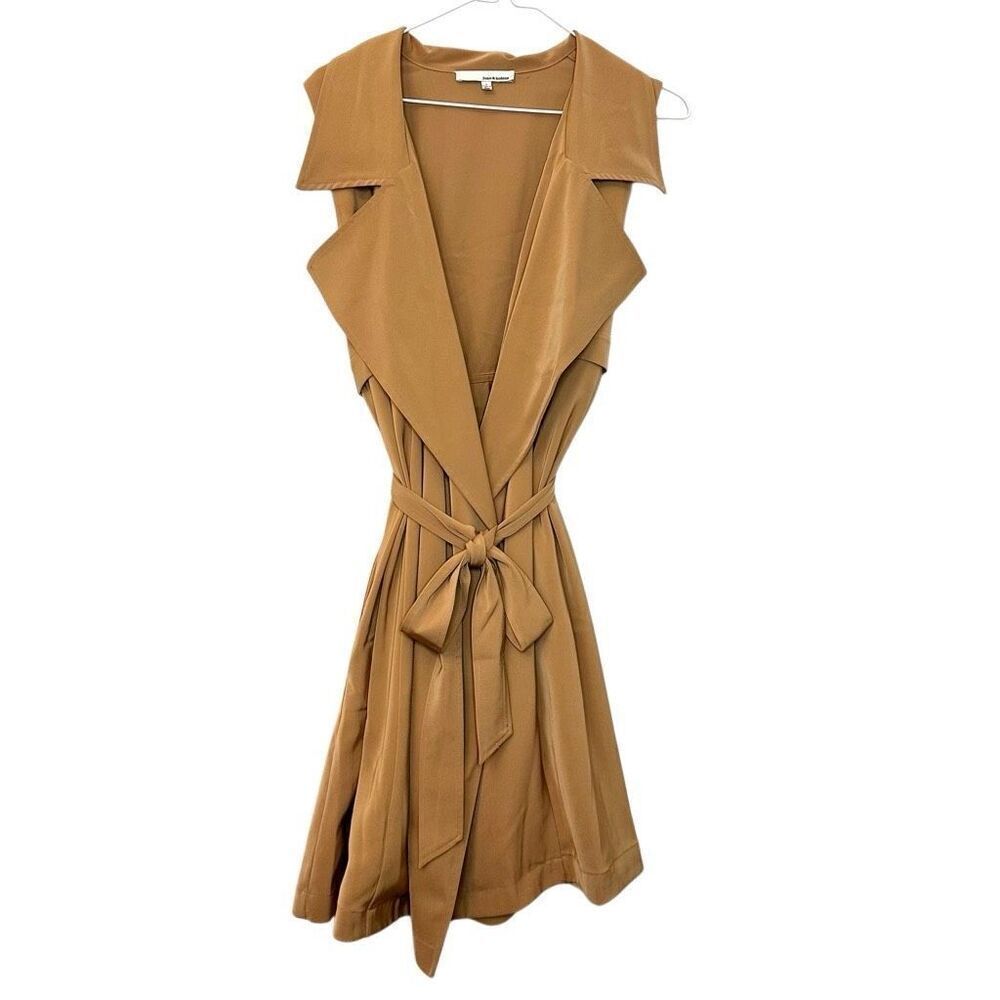 June & Hudson Belted Wide Collar Sleeveless Trench Coat Brown Size Large